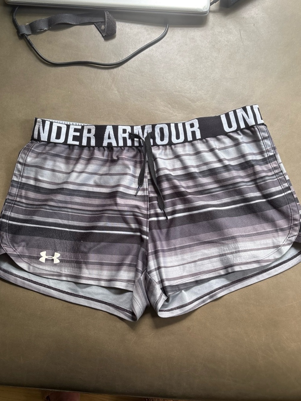 Under Armour Women’s Black and Gray Striped Athletic Shorts
